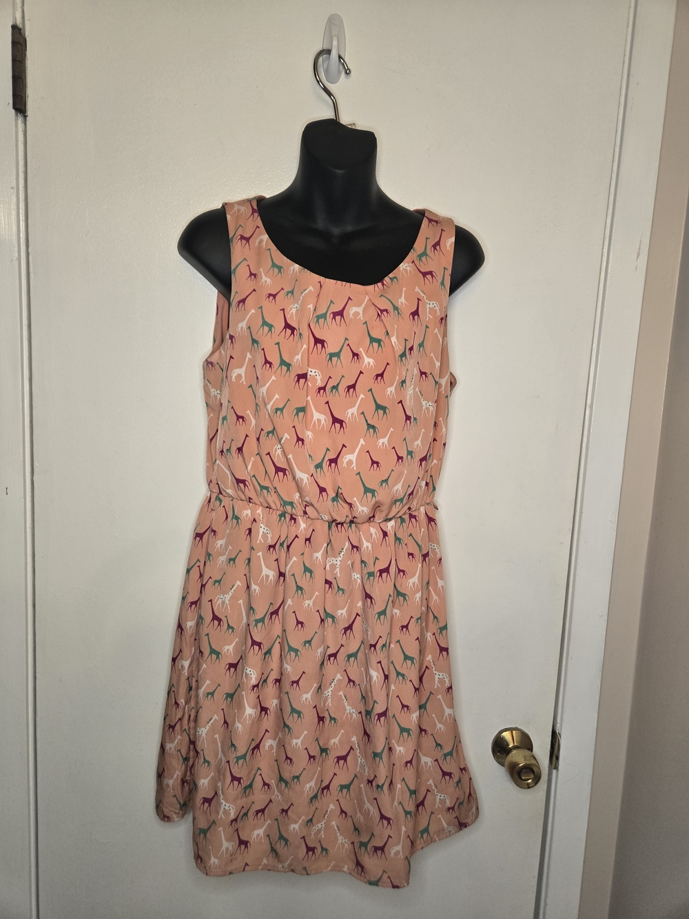 hello miss Peach Sleeveless Mini Dress with Multicolor Giraffe Print